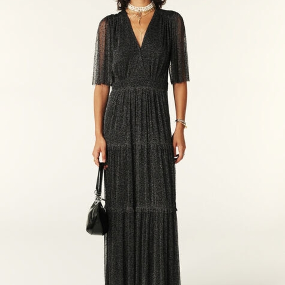 ba&sh Black Maxi Dress with Sheer Sleeves